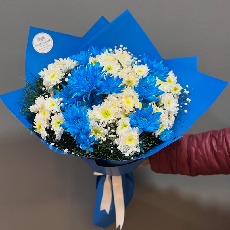 MAVİ BEYAZ PAPATYA BUKETİ