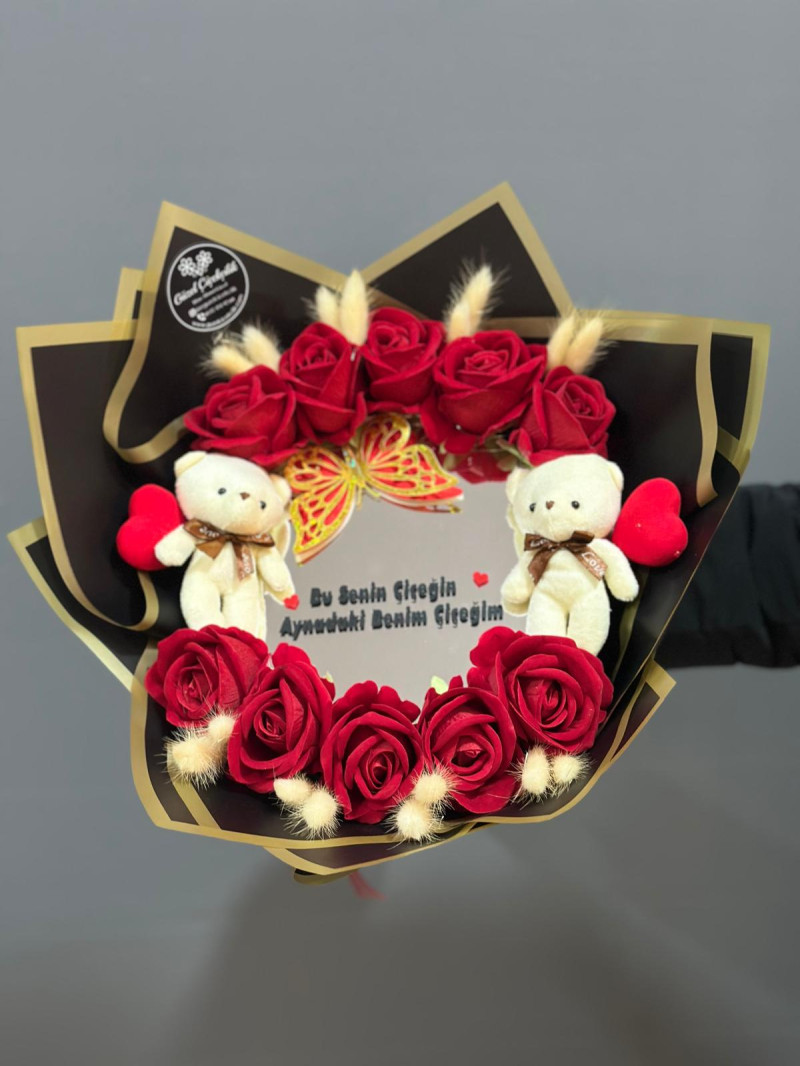 YAPAY GÜLLÜ AYNALI BUKET